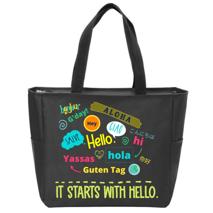 It Starts With Hello Friendship Unity Inclusion Teacher Gift Zip Tote Bag