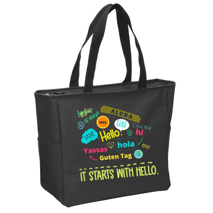 It Starts With Hello Friendship Unity Inclusion Teacher Gift Zip Tote Bag