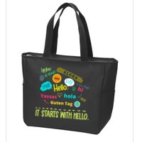 It Starts With Hello Friendship Unity Inclusion Teacher Gift Zip Tote Bag