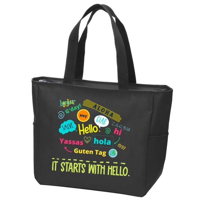It Starts With Hello Friendship Unity Inclusion Teacher Gift Zip Tote Bag