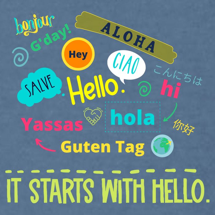 It Starts With Hello Friendship Unity Inclusion Teacher Gift Garment-Dyed Sweatshirt