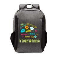 It Starts With Hello Friendship Unity Inclusion Teacher Gift Vector Backpack