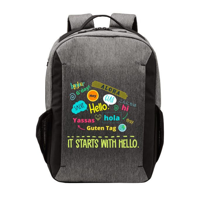 It Starts With Hello Friendship Unity Inclusion Teacher Gift Vector Backpack