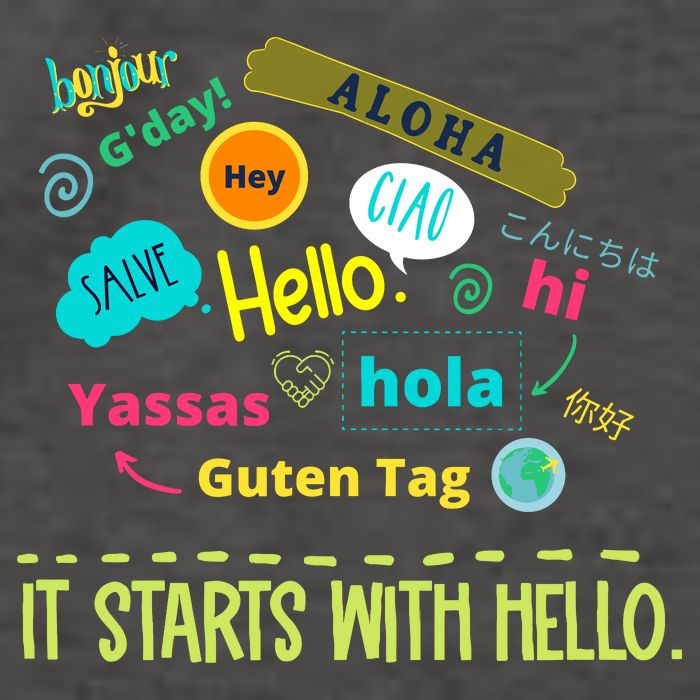 It Starts With Hello Friendship Unity Inclusion Teacher Gift Vector Backpack