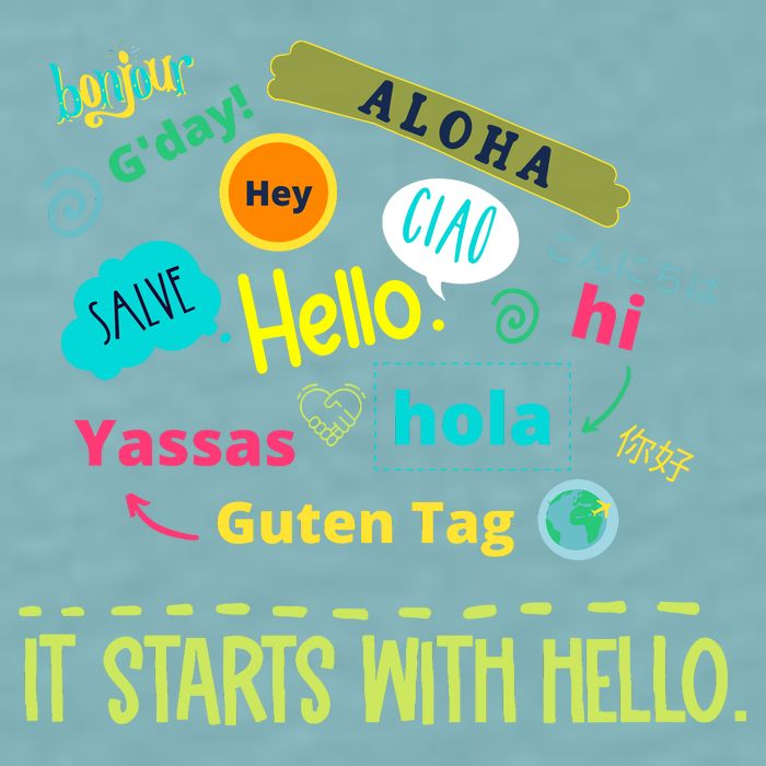 It Starts With Hello Friendship Unity Inclusion Teacher Gift Sueded Cloud Jersey T-Shirt