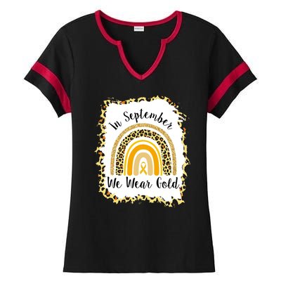 In September We Wear Gold Leopard Rainbow Ladies Halftime Notch Neck Tee