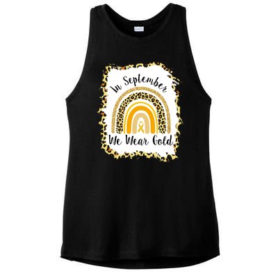 In September We Wear Gold Leopard Rainbow Ladies PosiCharge Tri-Blend Wicking Tank