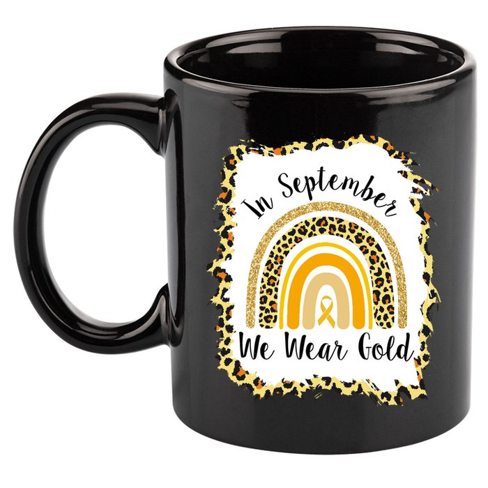 In September We Wear Gold Leopard Rainbow 11oz C Handle Ceramic Mug