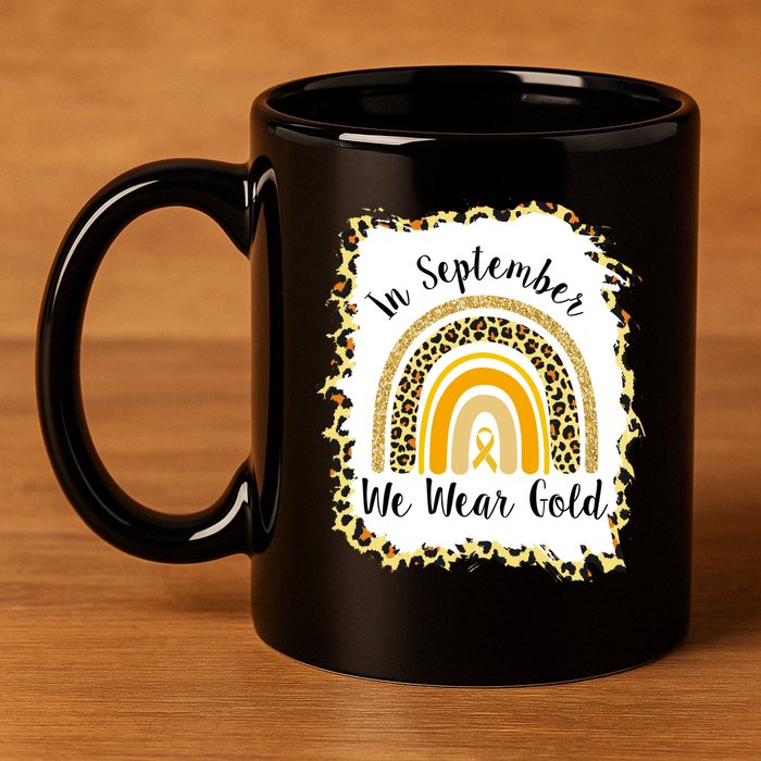 In September We Wear Gold Leopard Rainbow 11oz C Handle Ceramic Mug