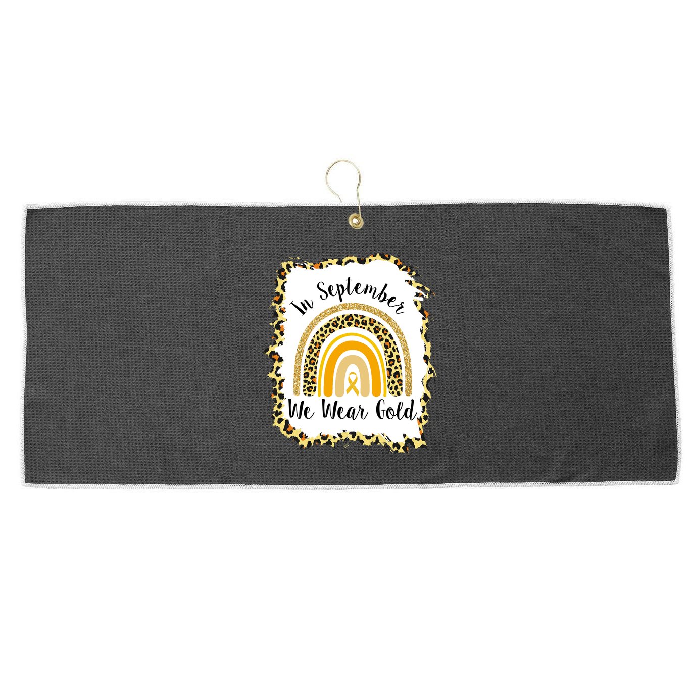 In September We Wear Gold Leopard Rainbow Large Microfiber Waffle Golf Towel