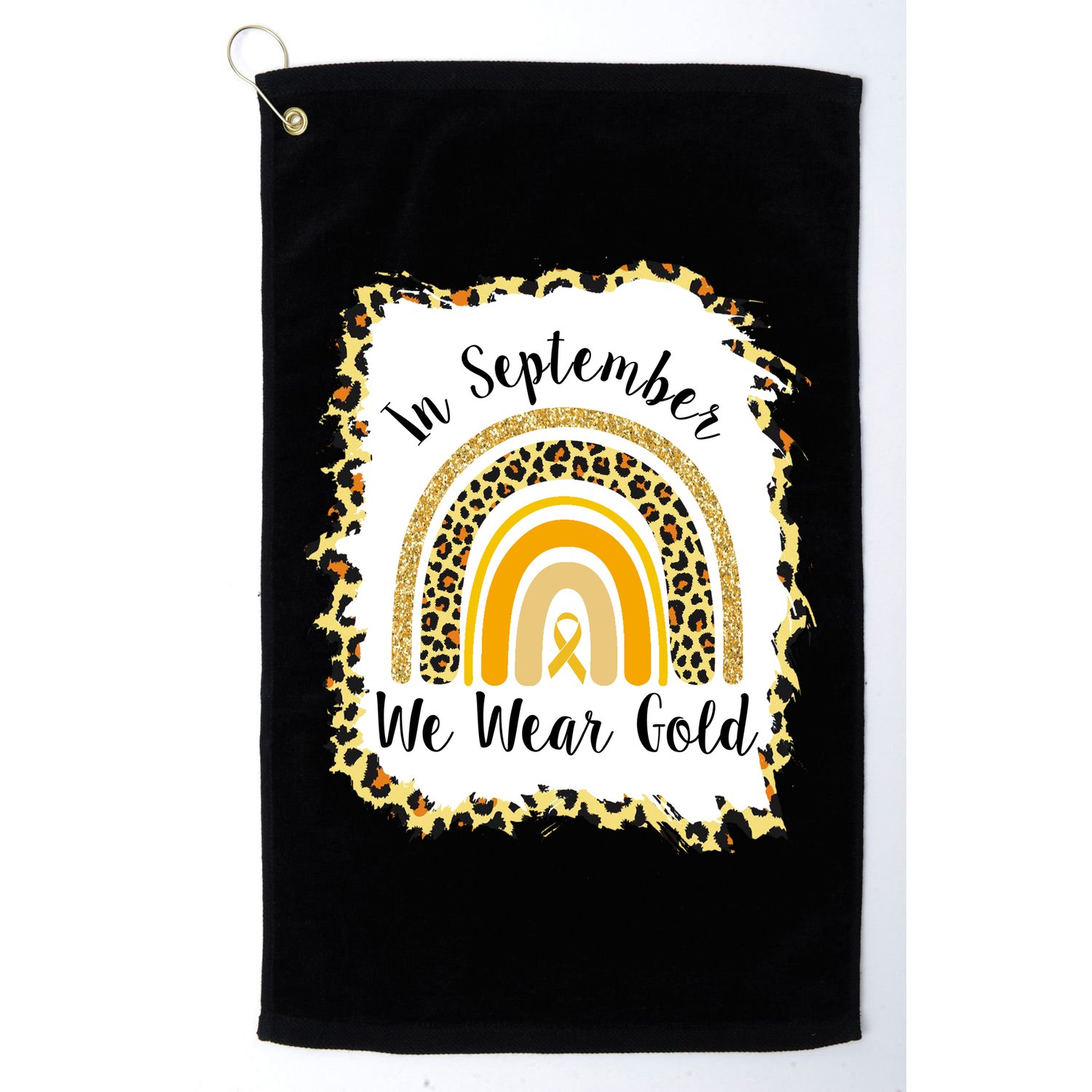 In September We Wear Gold Leopard Rainbow Golf Towel