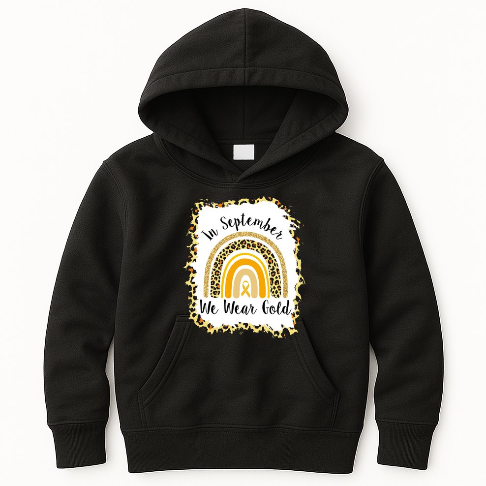 In September We Wear Gold Leopard Rainbow Kids Hoodie