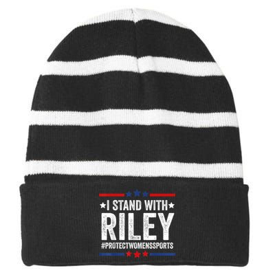 I Stand With Riley Gaines #ProtectWomensSports Striped Beanie with Solid Band