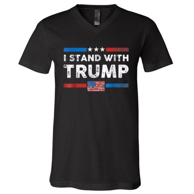 I Stand With Trump American Flag V-Neck T-Shirt