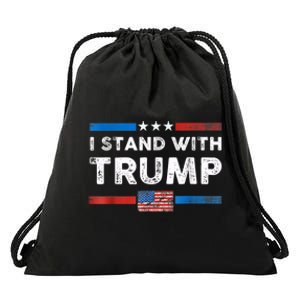 I Stand With Trump American Flag Drawstring Bag