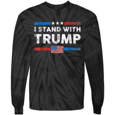 I Stand With Trump American Flag Tie-Dye Long Sleeve Shirt