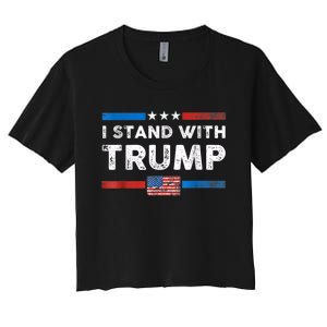 I Stand With Trump American Flag Women's Crop Top Tee