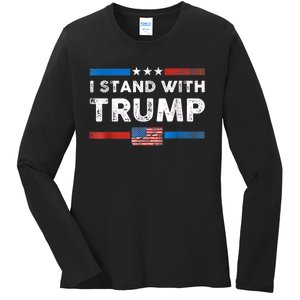 I Stand With Trump American Flag Ladies Long Sleeve Shirt