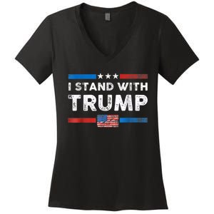 I Stand With Trump American Flag Women's V-Neck T-Shirt