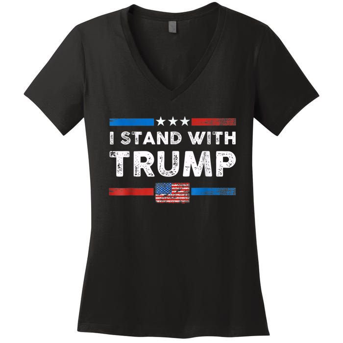 I Stand With Trump American Flag Women's V-Neck T-Shirt