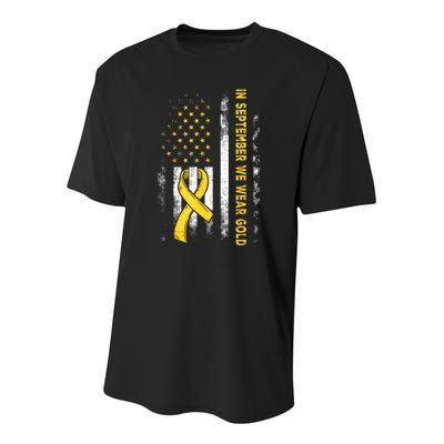 In September We Wear Gold Us Flag Childhood Cancer Awareness Youth Performance Sprint T-Shirt