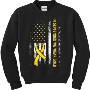 In September We Wear Gold Us Flag Childhood Cancer Awareness Kids Sweatshirt