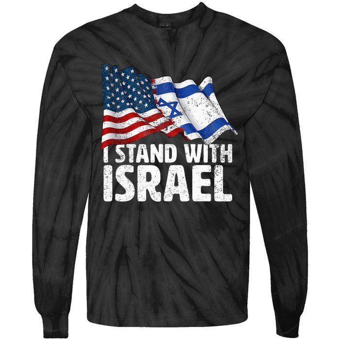 I Stand With Israel Usa American Flag W Israel Flag Tie-Dye Long Sleeve Shirt