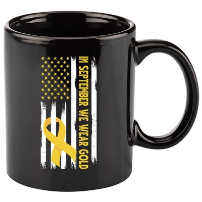 In September We Wear Gold Childhood Cancer Awareness Flag 11oz C Handle Ceramic Mug