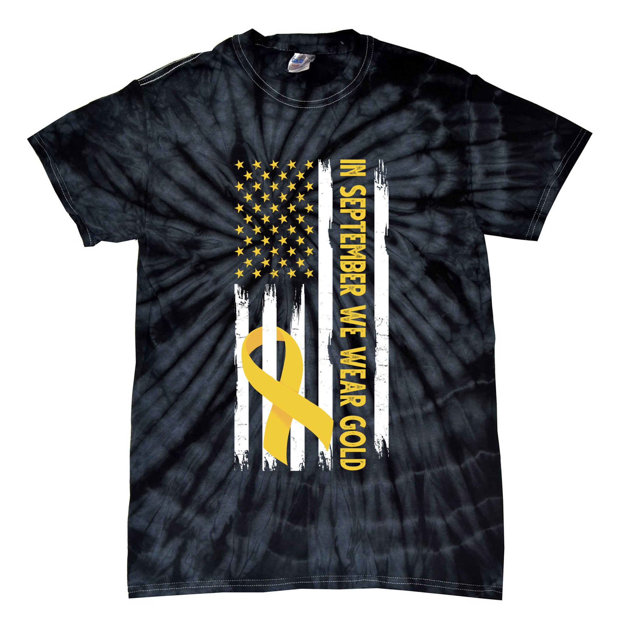 In September We Wear Gold Childhood Cancer Awareness Flag Tie-Dye T-Shirt