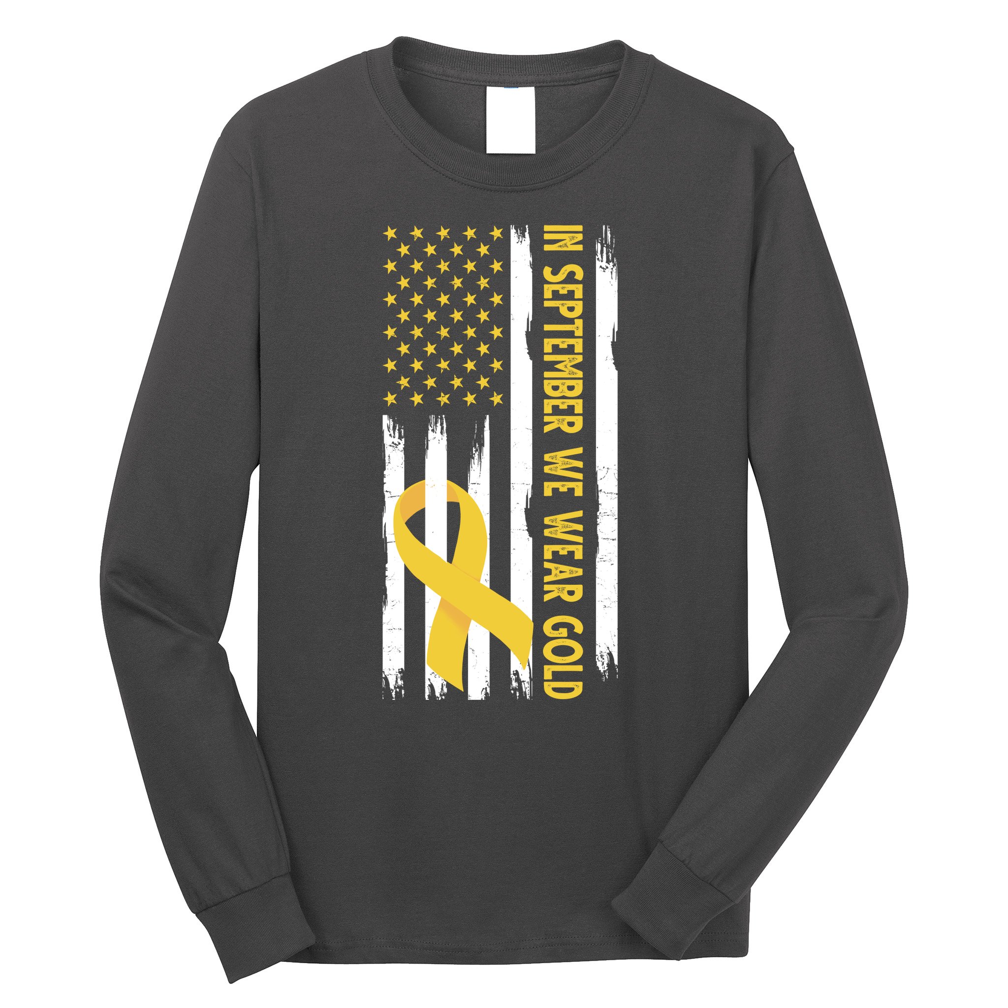 In September We Wear Gold Childhood Cancer Awareness Flag Long Sleeve Shirt
