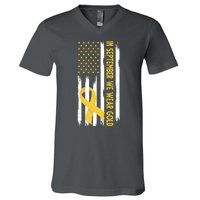 In September We Wear Gold Childhood Cancer Awareness Flag V-Neck T-Shirt