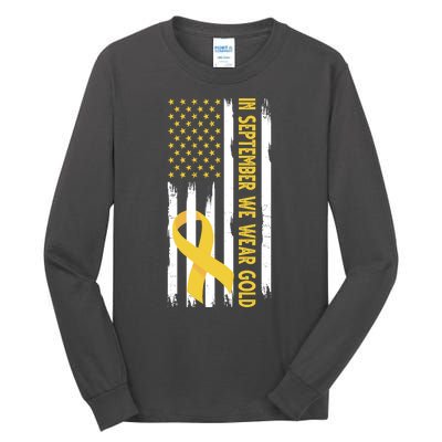 In September We Wear Gold Childhood Cancer Awareness Flag Tall Long Sleeve T-Shirt