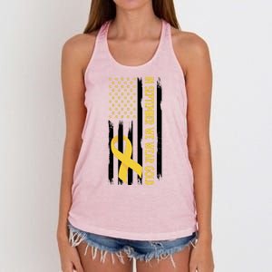 In September We Wear Gold Childhood Cancer Awareness Flag Women's Knotted Racerback Tank