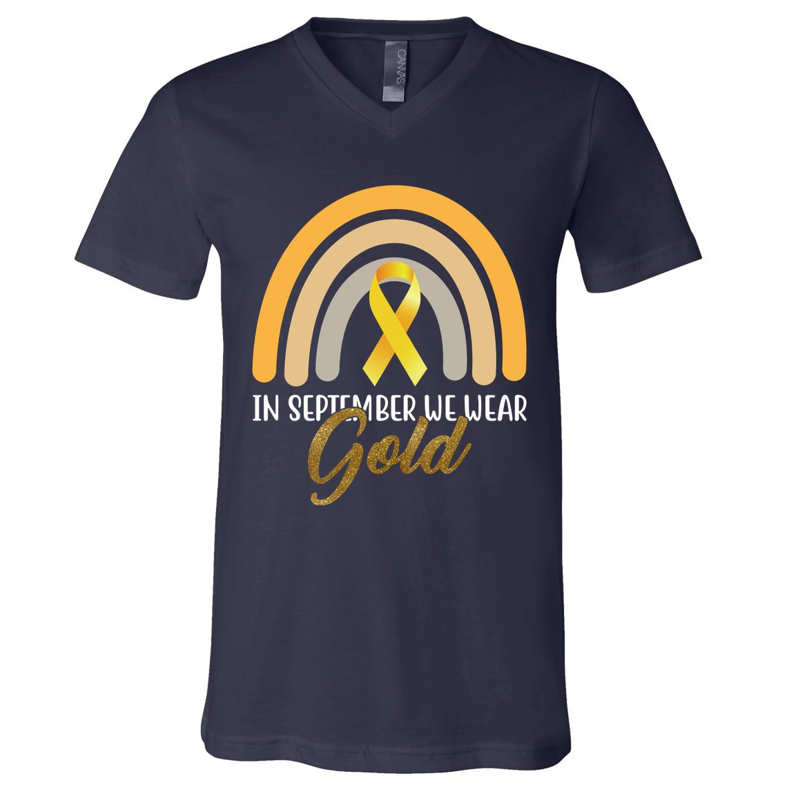 In September We Wear Gold Childhood Cancer Rainbow V-Neck T-Shirt