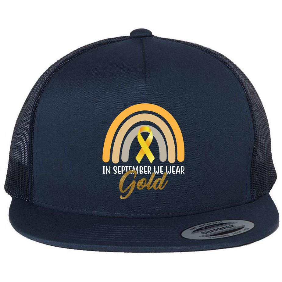 In September We Wear Gold Childhood Cancer Rainbow Flat Bill Trucker Hat