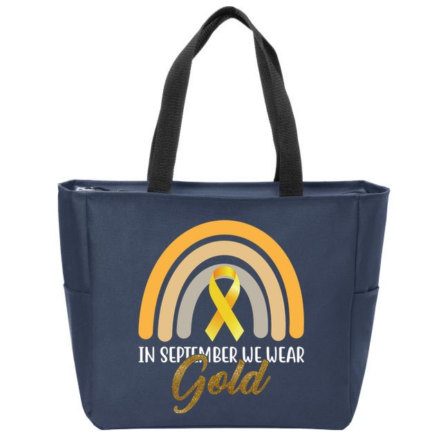 In September We Wear Gold Childhood Cancer Rainbow Zip Tote Bag