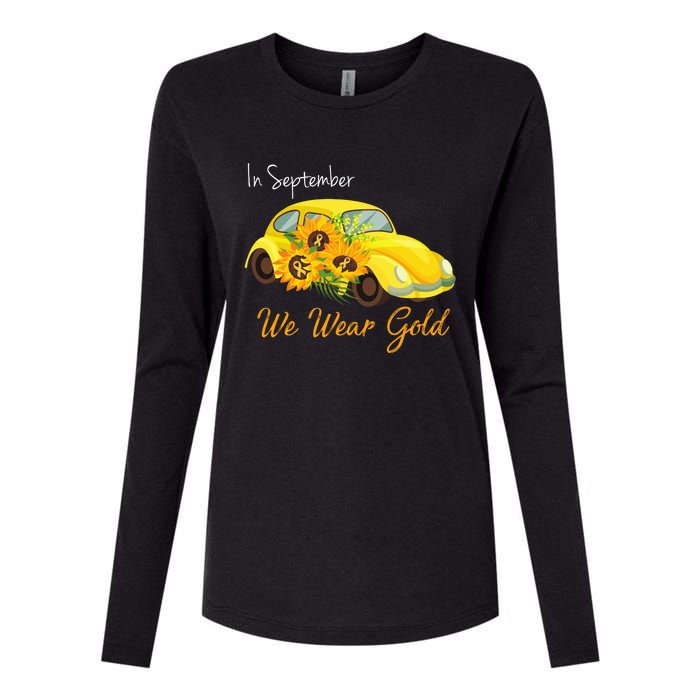 In September We Wear Gold Sunflower Vintage Car Womens Cotton Relaxed Long Sleeve T-Shirt