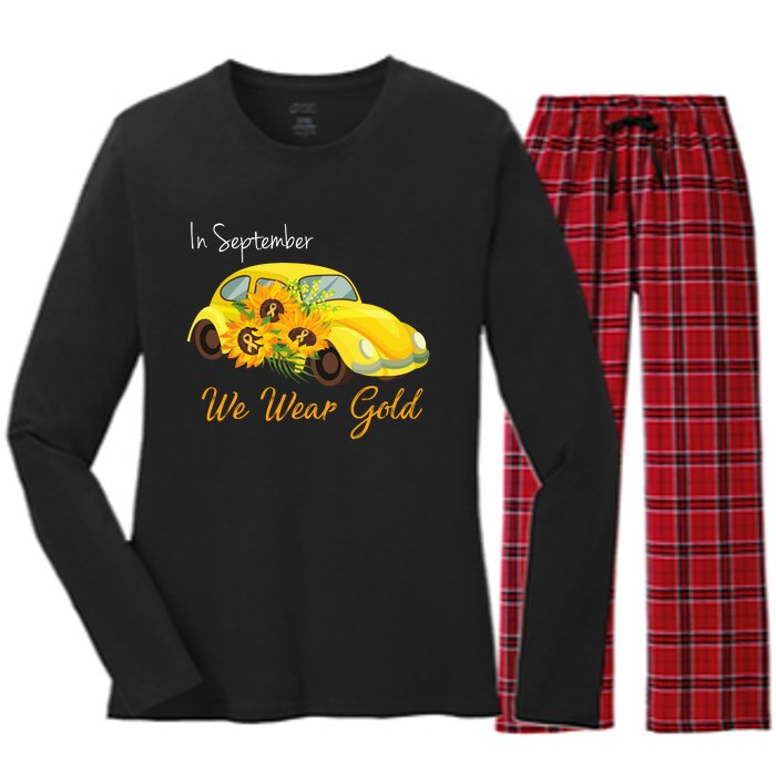 In September We Wear Gold Sunflower Vintage Car Women's Long Sleeve Flannel Pajama Set 