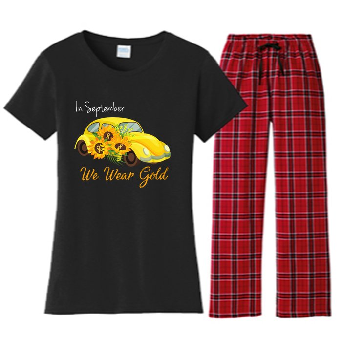 In September We Wear Gold Sunflower Vintage Car Women's Flannel Pajama Set