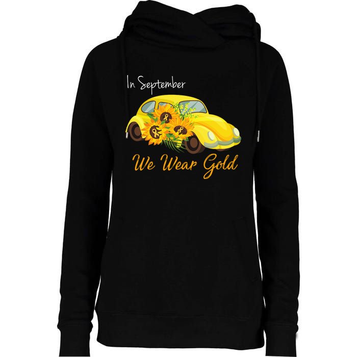 In September We Wear Gold Sunflower Vintage Car Womens Funnel Neck Pullover Hood