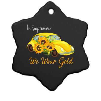 In September We Wear Gold Sunflower Vintage Car Ceramic Star Ornament