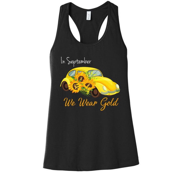 In September We Wear Gold Sunflower Vintage Car Women's Racerback Tank