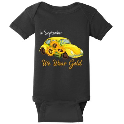In September We Wear Gold Sunflower Vintage Car Baby Bodysuit