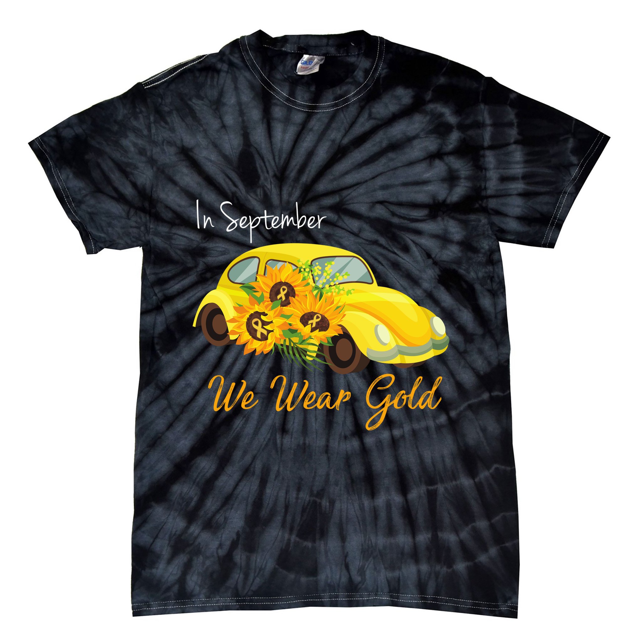 In September We Wear Gold Sunflower Vintage Car Tie-Dye T-Shirt