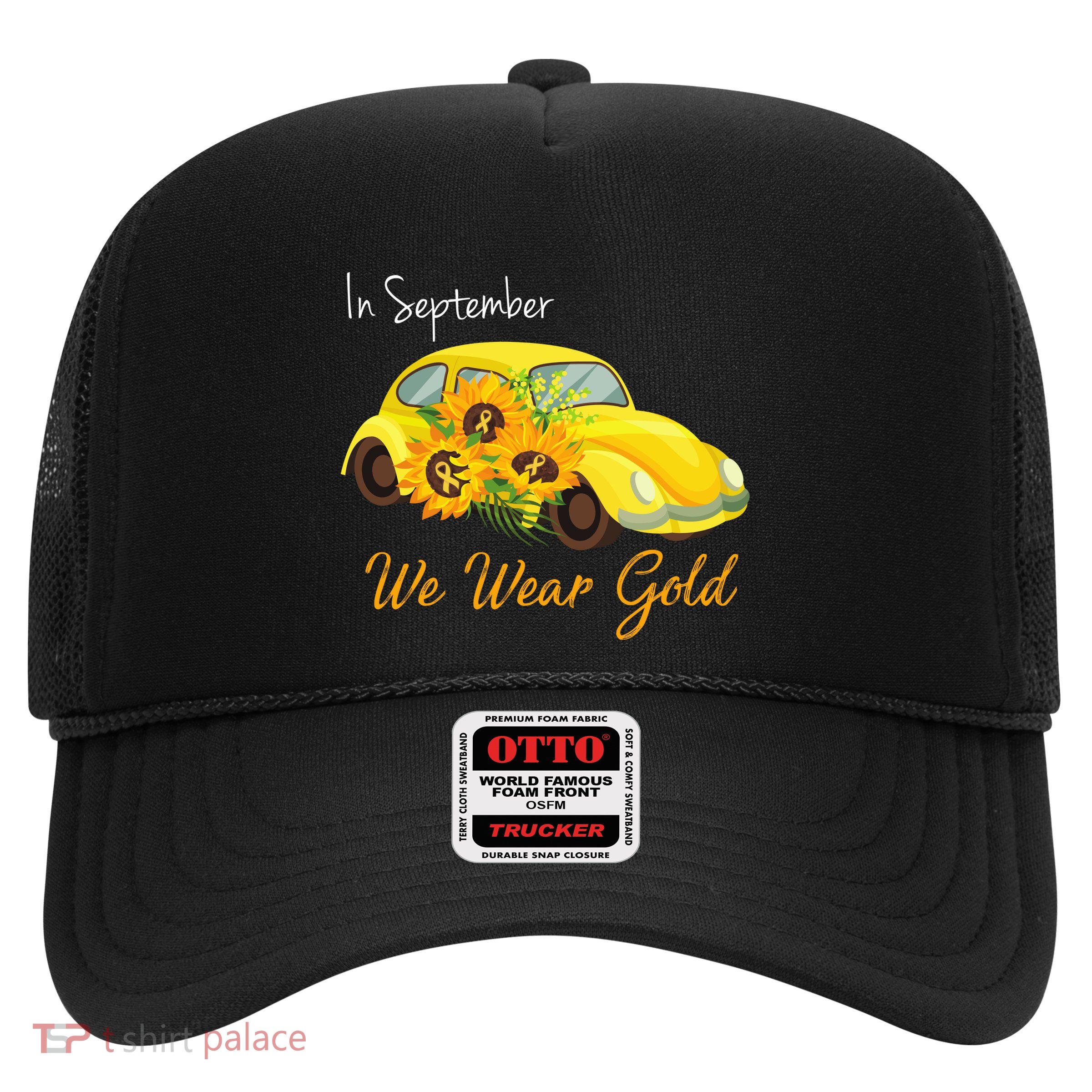 In September We Wear Gold Sunflower Vintage Car Trucker Hat
