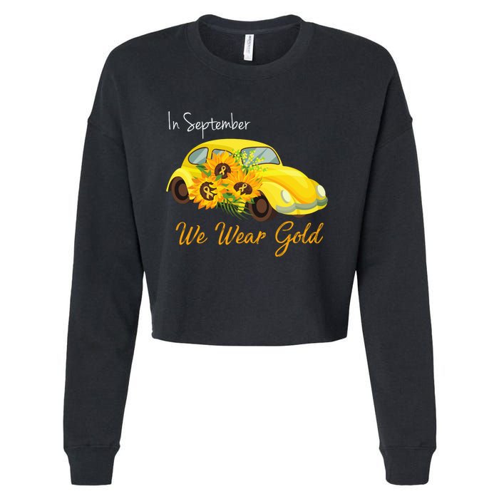 In September We Wear Gold Sunflower Vintage Car Cropped Pullover Crew