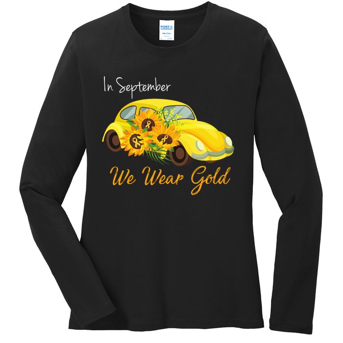 In September We Wear Gold Sunflower Vintage Car Ladies Long Sleeve Shirt