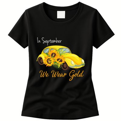 In September We Wear Gold Sunflower Vintage Car Womens T-Shirt
