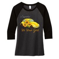 In September We Wear Gold Sunflower Vintage Car Women's Tri-Blend 3/4-Sleeve Raglan Shirt