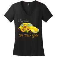 In September We Wear Gold Sunflower Vintage Car Women's V-Neck T-Shirt